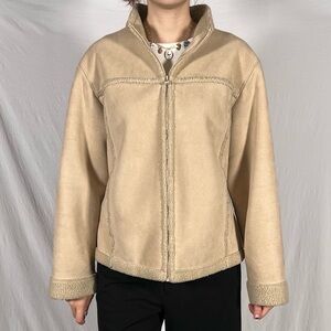 Tan Sherpa Lined Suede Jacket